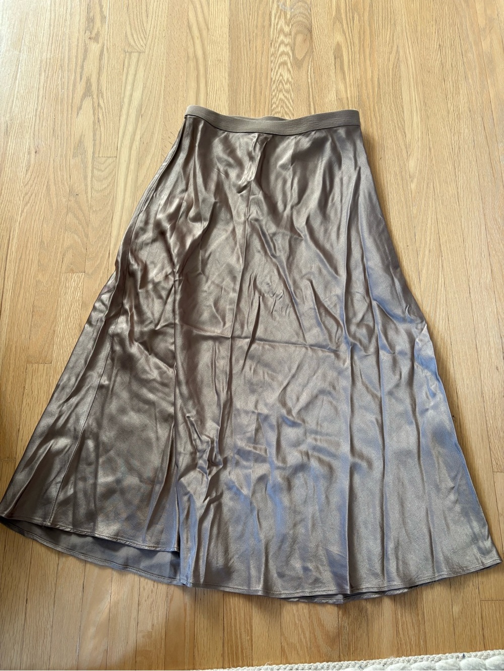 Satin A-Line Midi Skirt in Mushroom Taupe